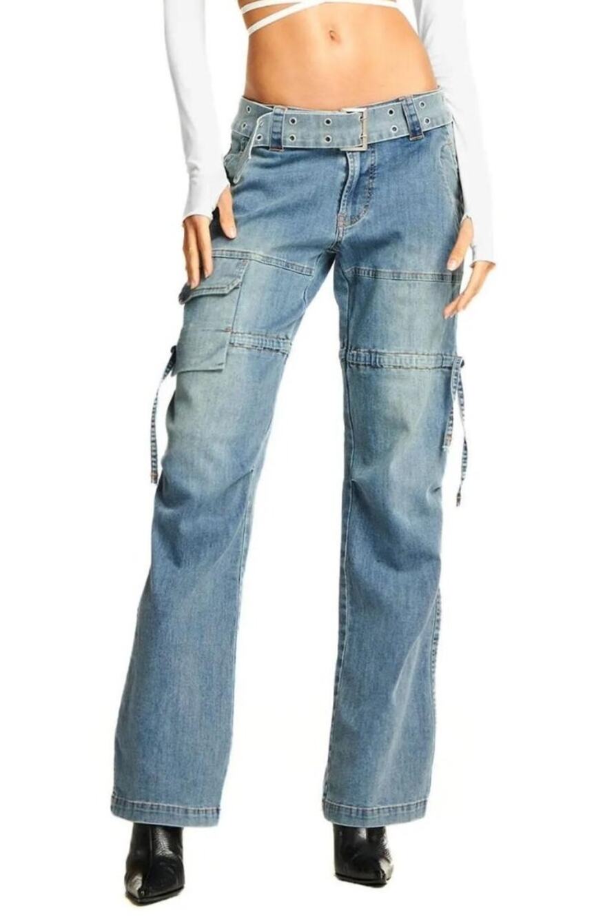 I.AM.GIA Light Rinse Naima Cargo Jeans  Denim Blue Sz M NO BELT Utility Grunge